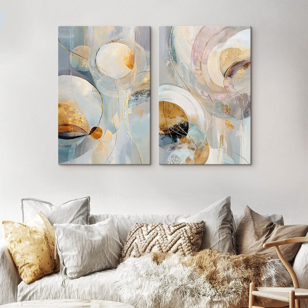 - Flowing forms in soft, warm colors