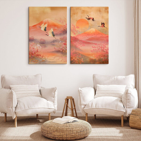 Two images of a mountain and a lake