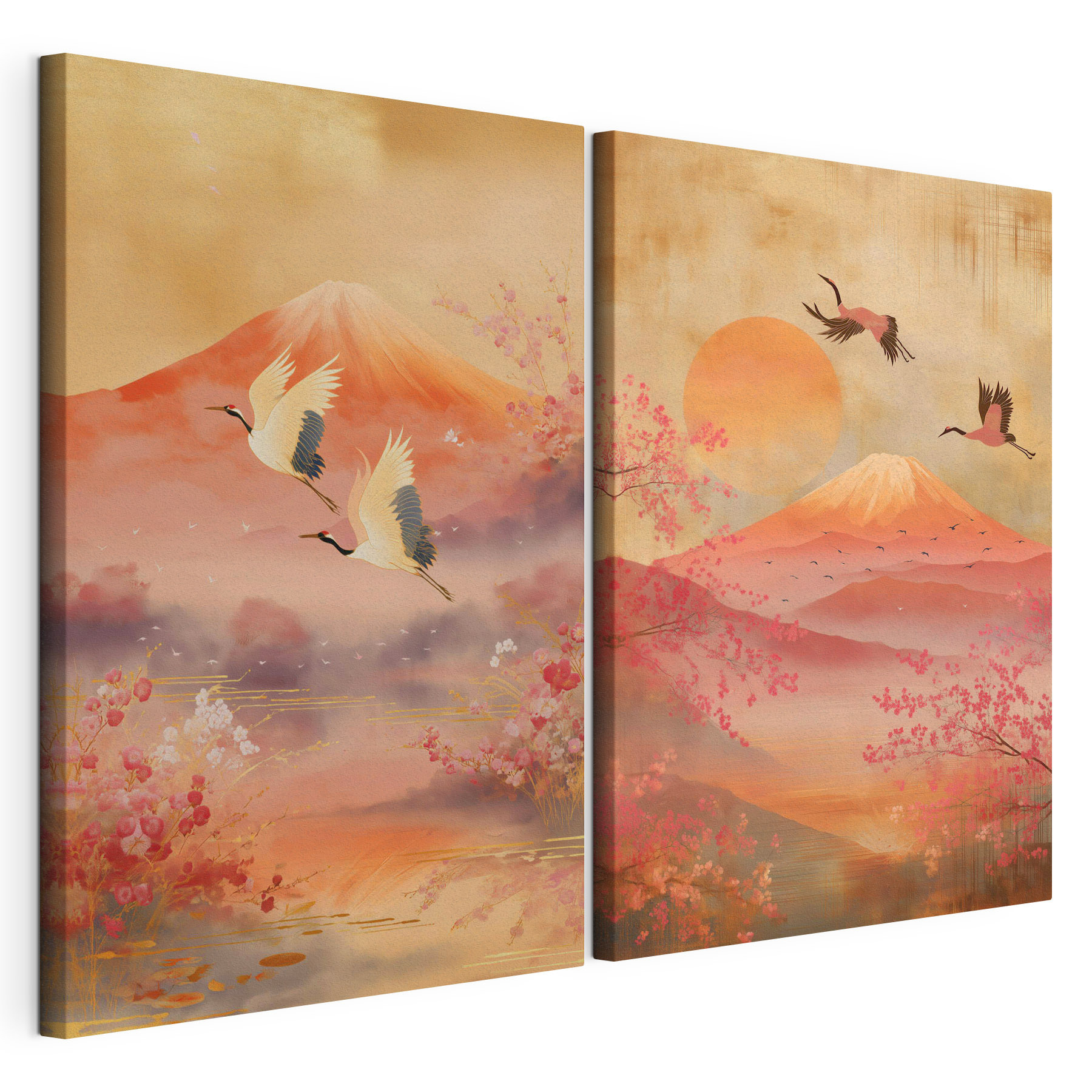 Two images of a mountain and a lake