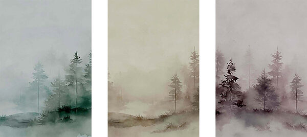 Group of watercolor trees