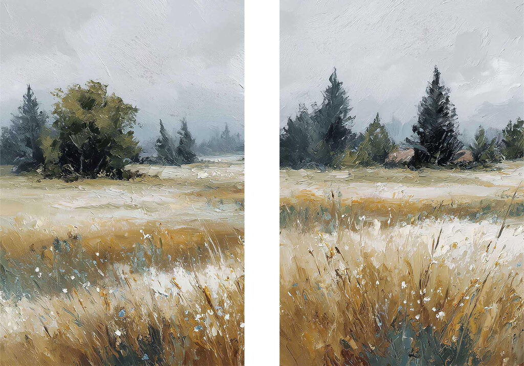 Painting of a field with trees