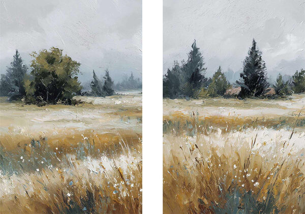 Painting of a field with trees