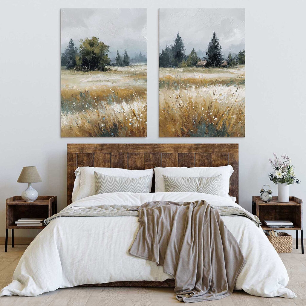 Painting of a field with trees