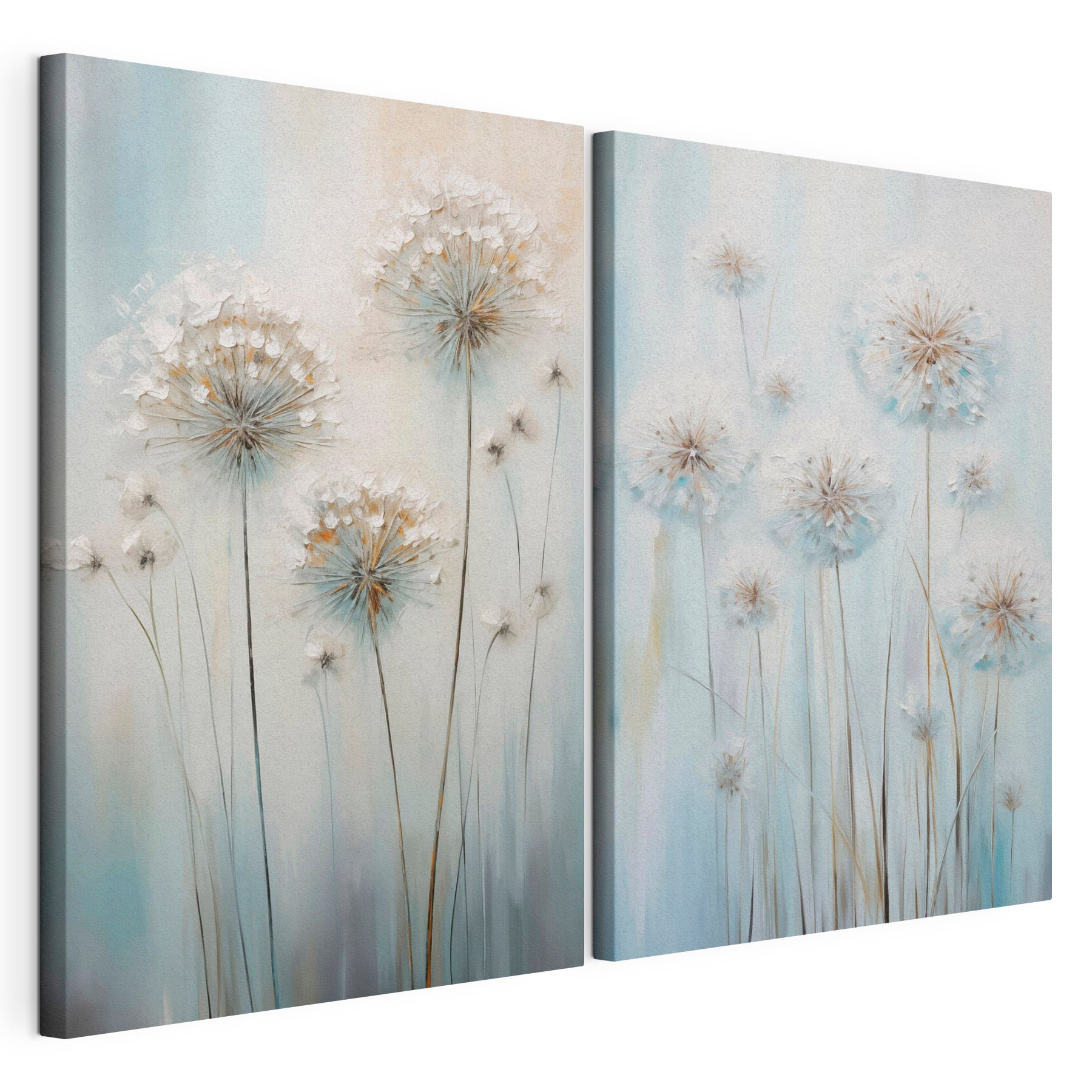 Painting of dandelions on a blue background