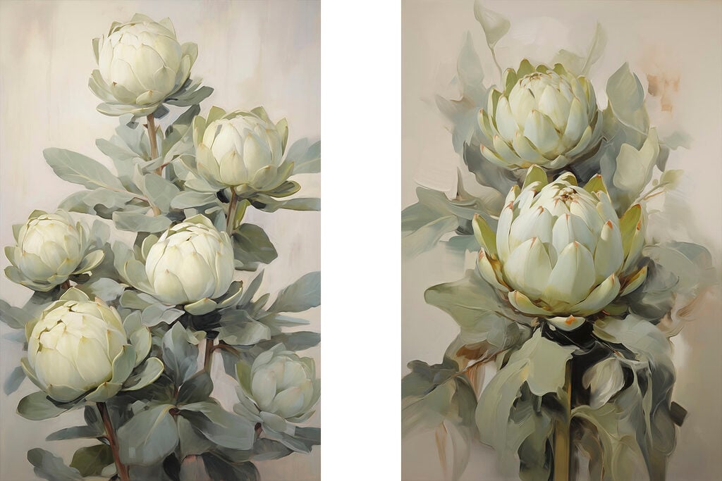 Painting of flowers on a plant
