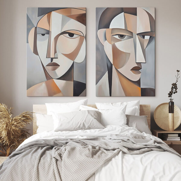 Two paintings of a woman's face