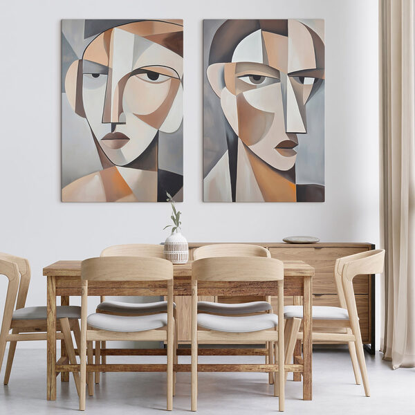 Two paintings of a woman's face