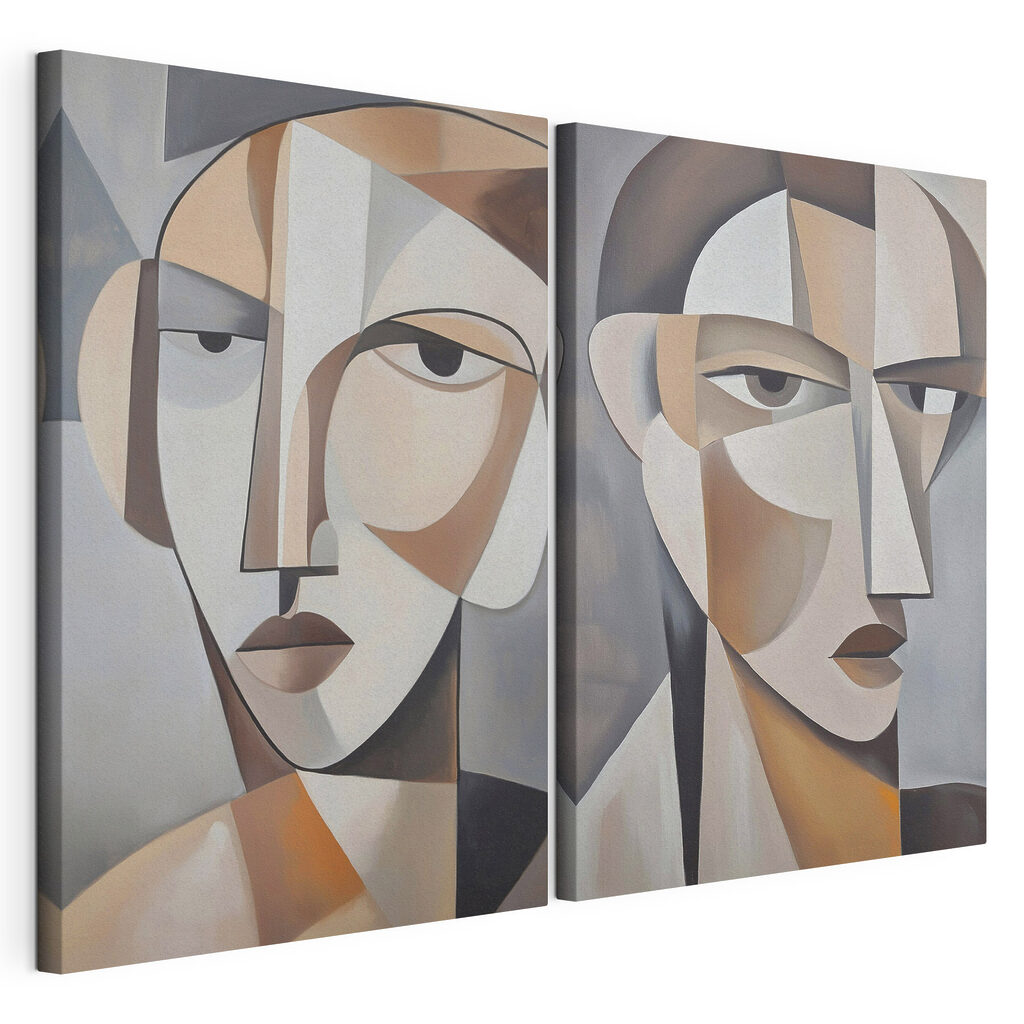 Two paintings of a woman's face