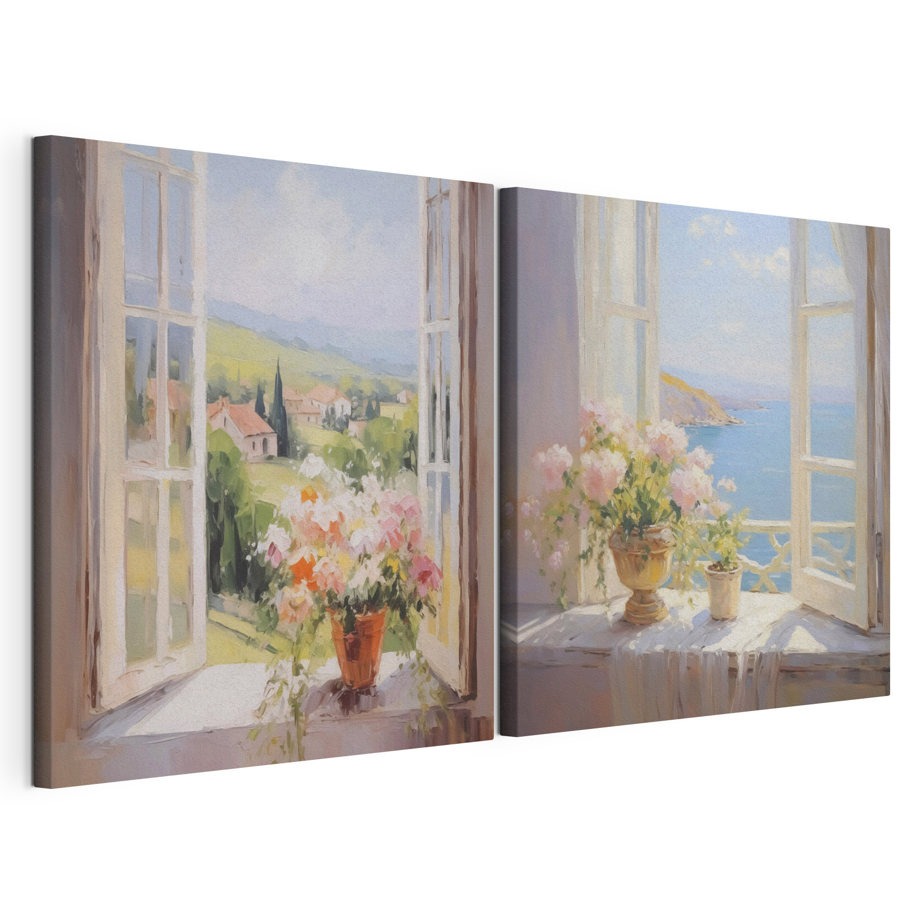 Painting of flowers on a window sill