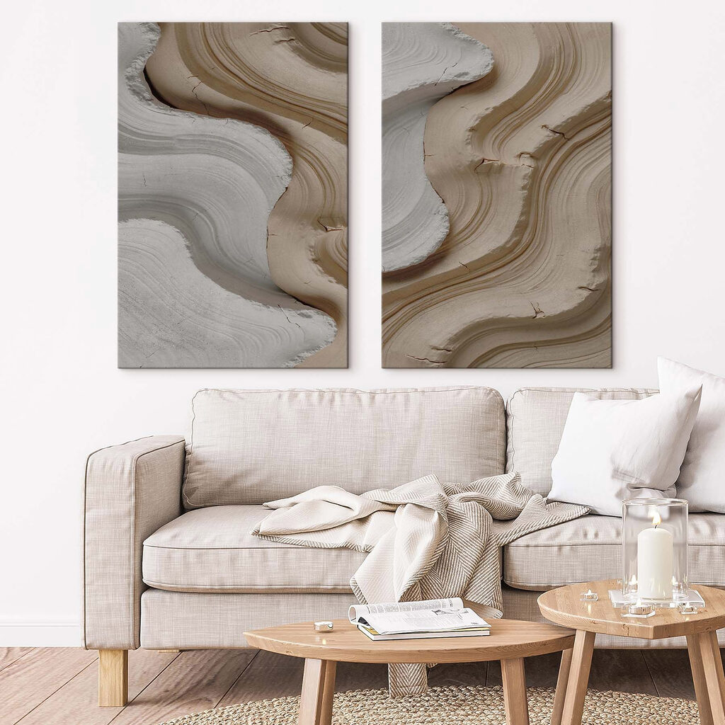 - Flowing curves in earth tones