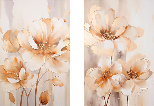 Two paintings of flowers on a beige background