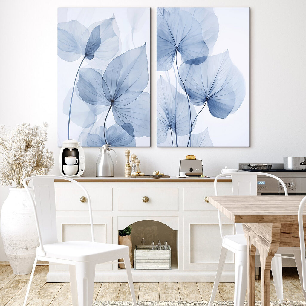 Delicate blue leaves in soft hues