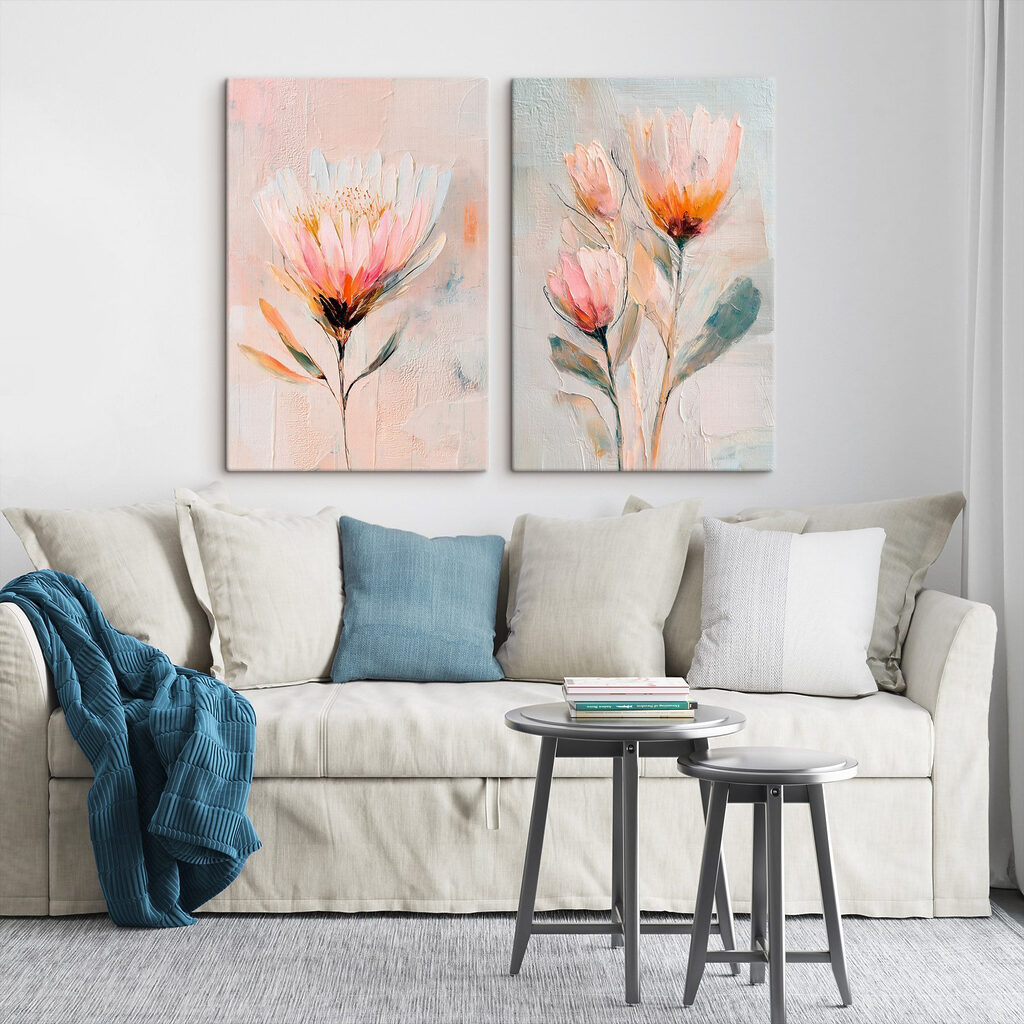 Painting of flowers on canvas
