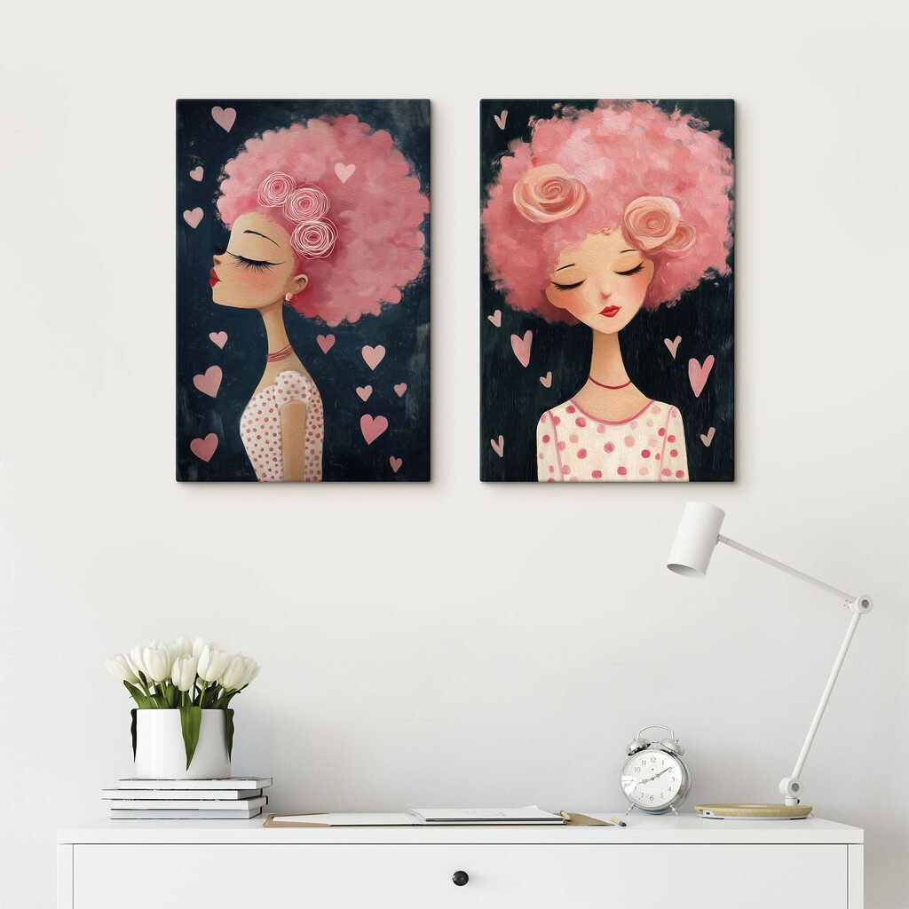 Collage of a woman with pink hair
