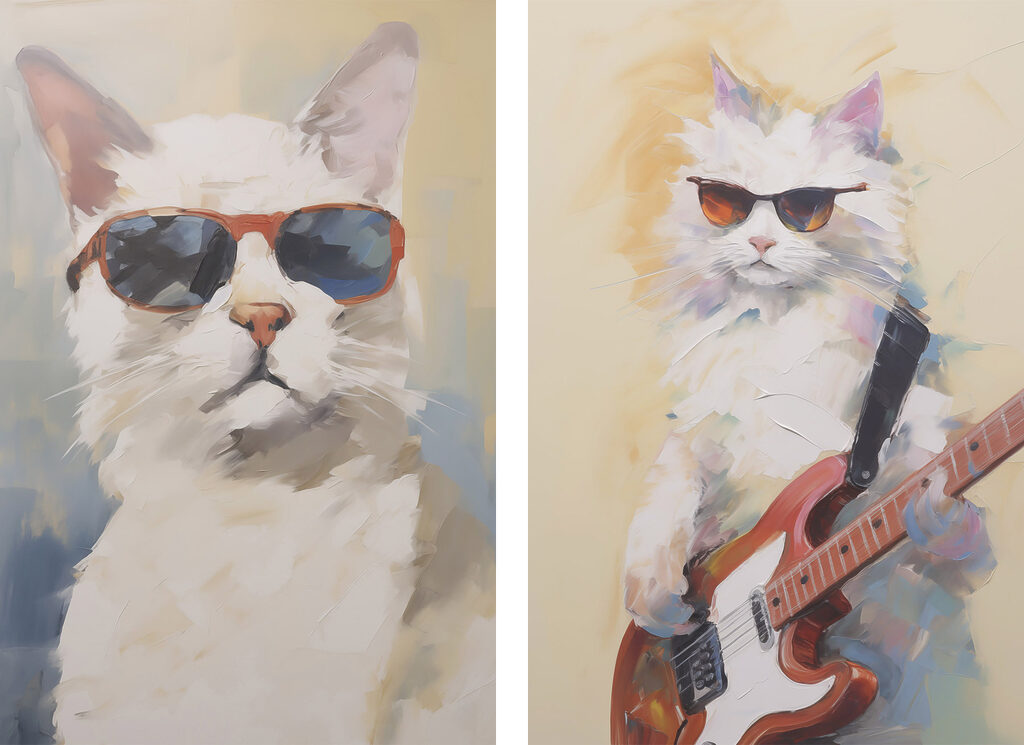Cat wearing sunglasses and holding a guitar