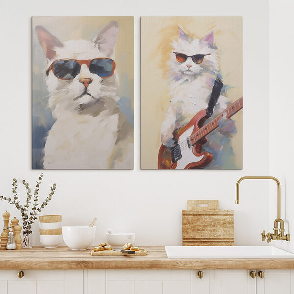 Cat wearing sunglasses and holding a guitar