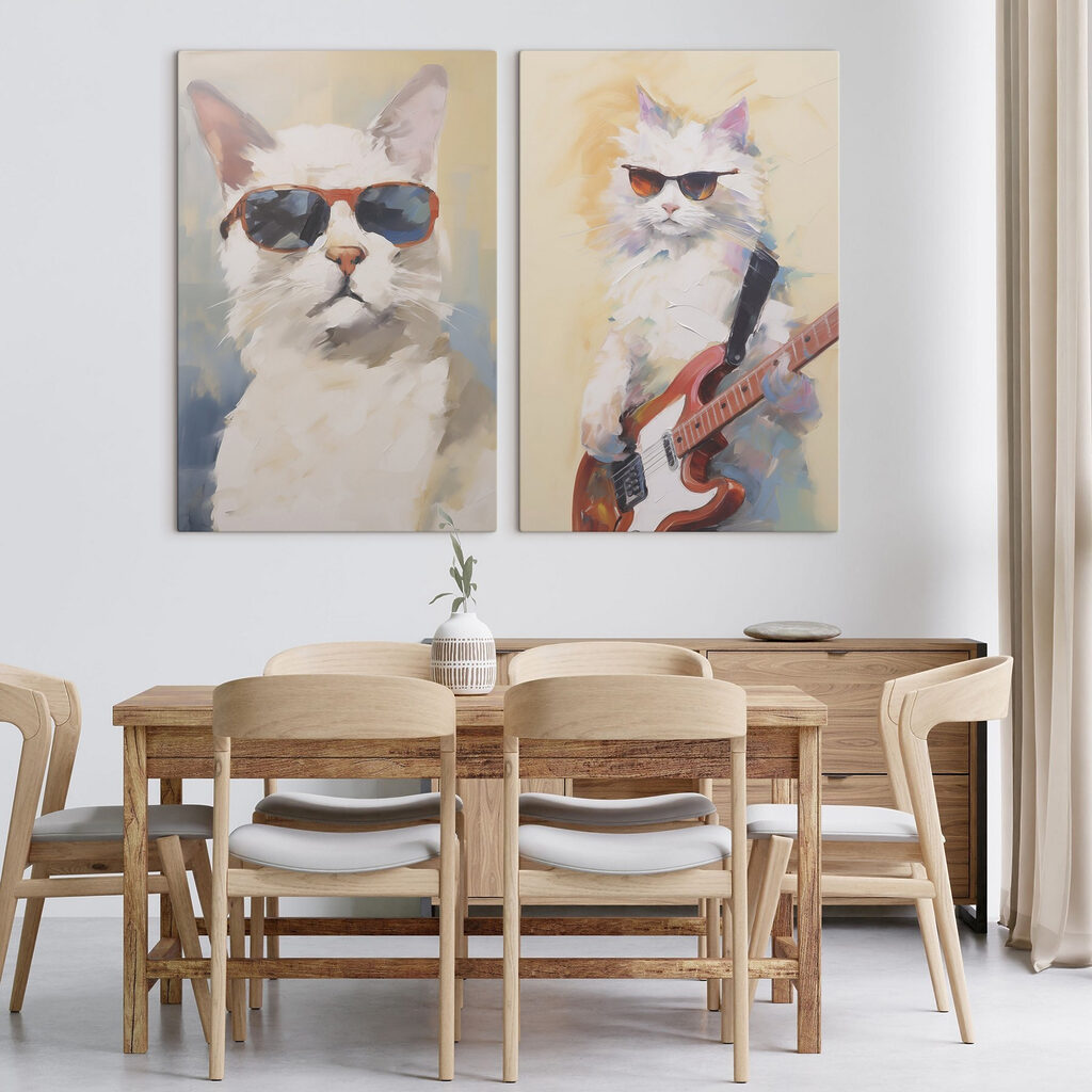 Cat wearing sunglasses and holding a guitar