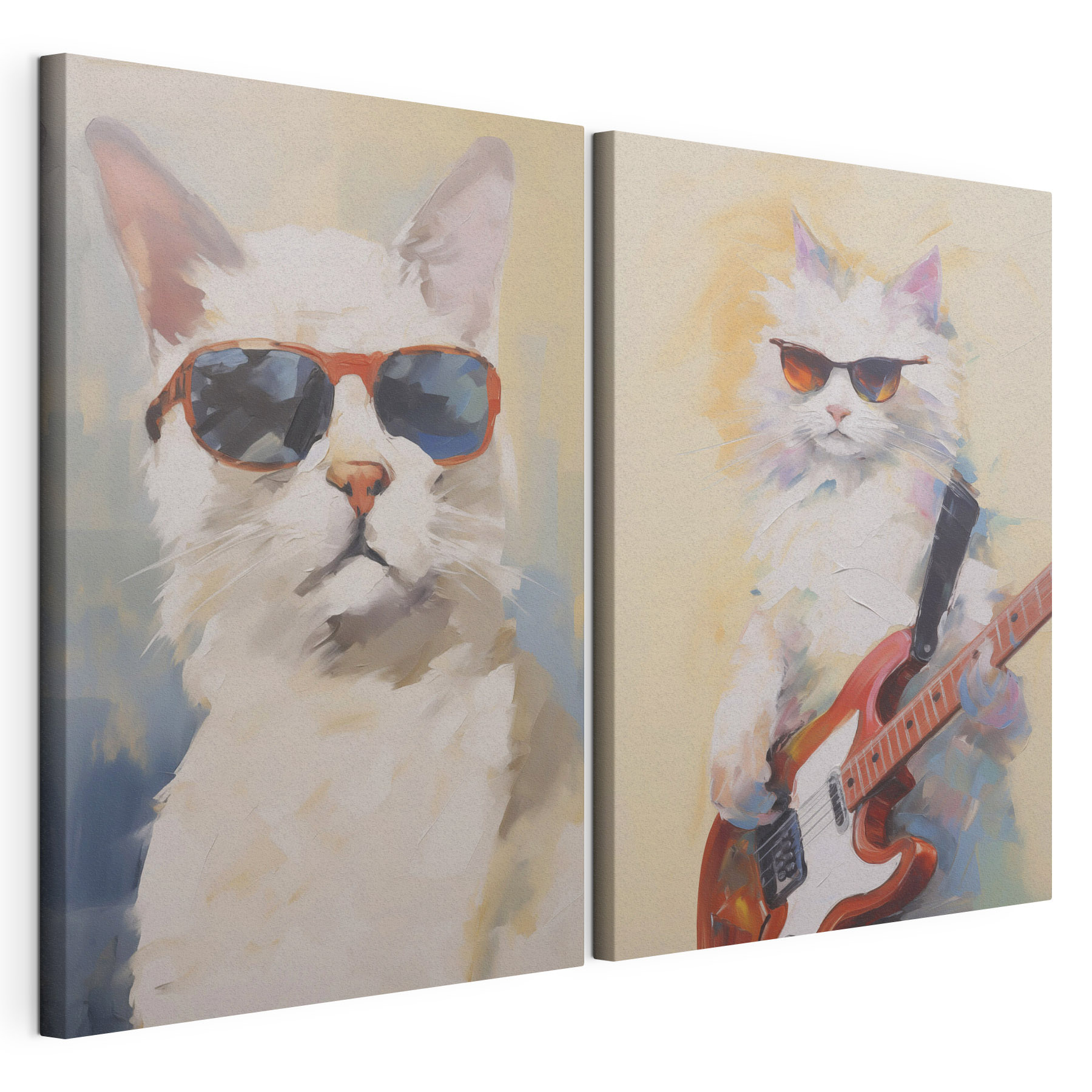 Cat wearing sunglasses and holding a guitar