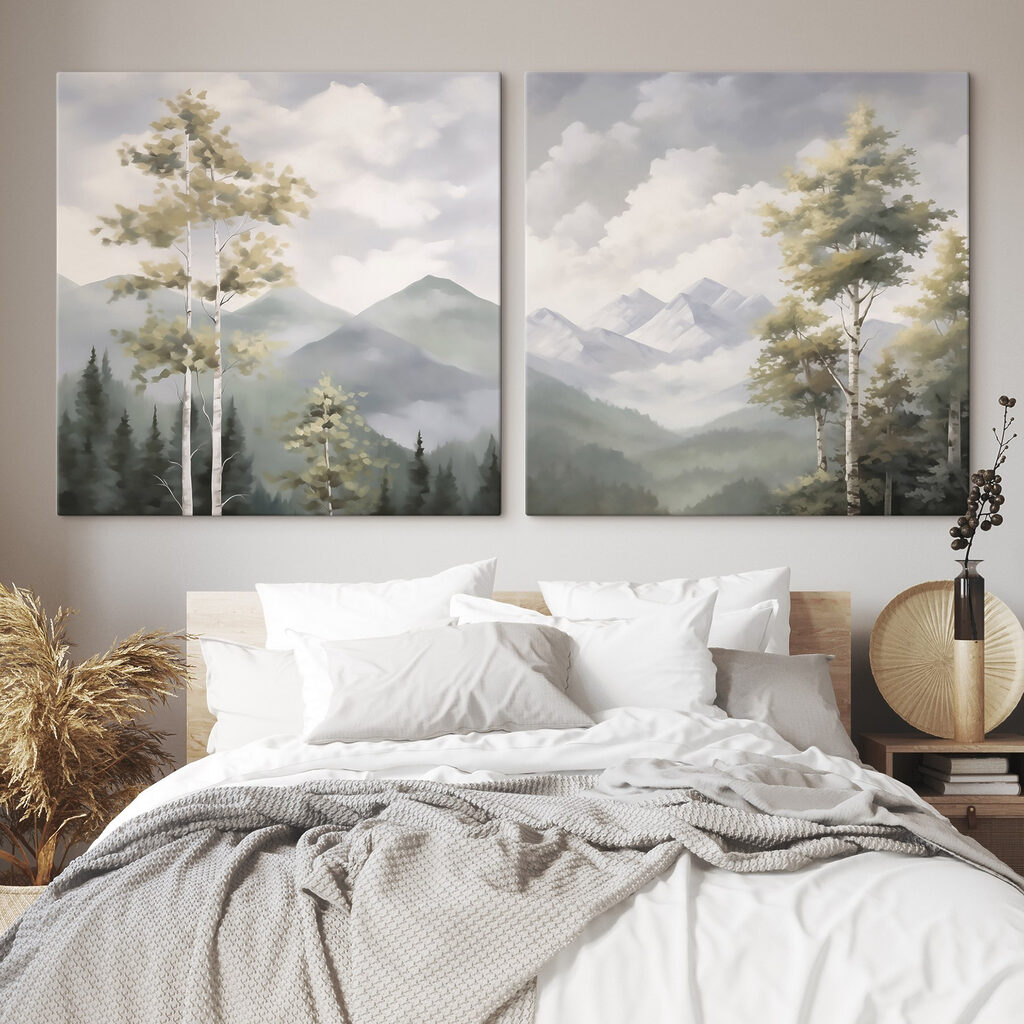 Painting of mountains and trees