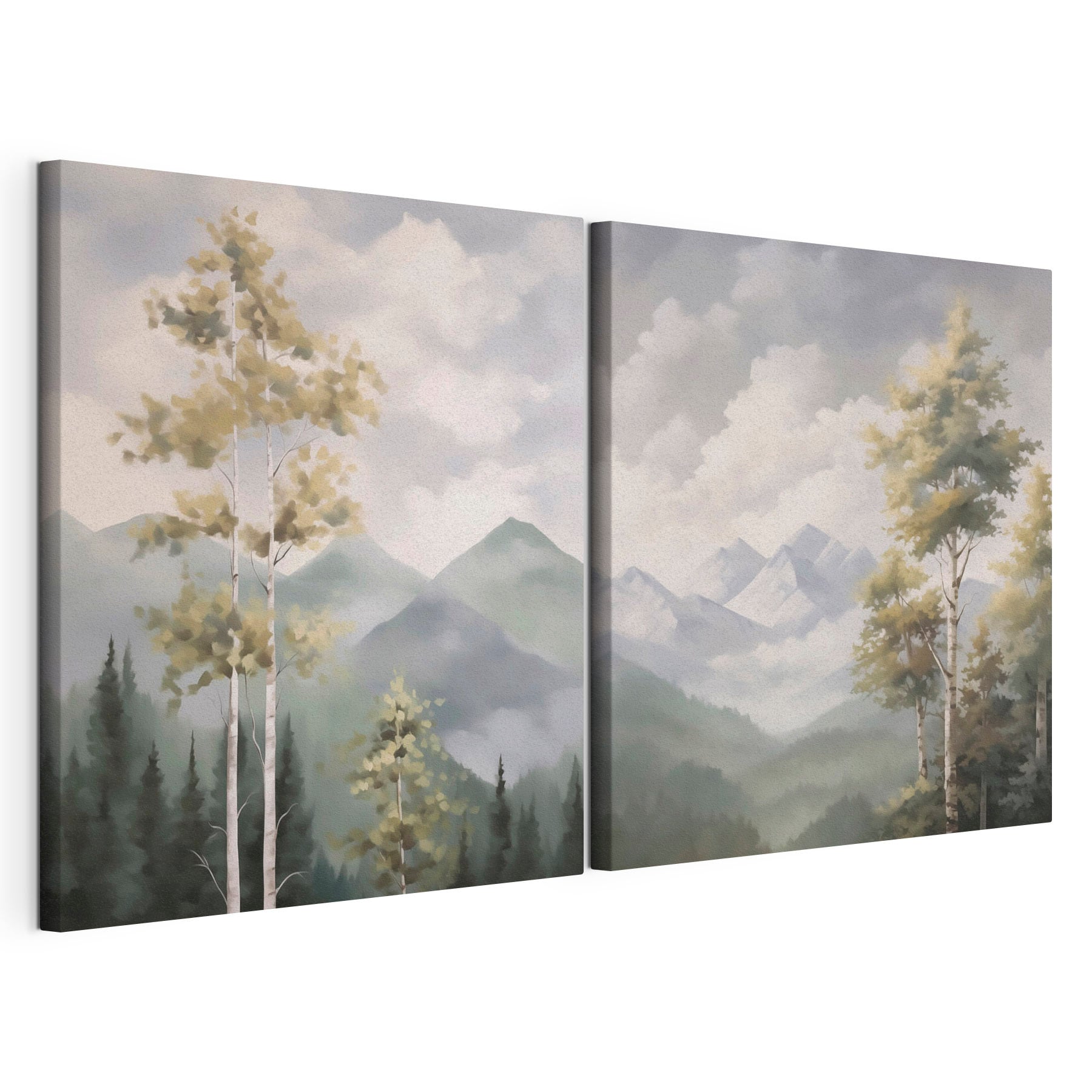 Painting of mountains and trees