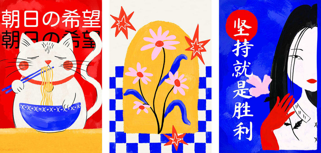 Group of paintings with flowers