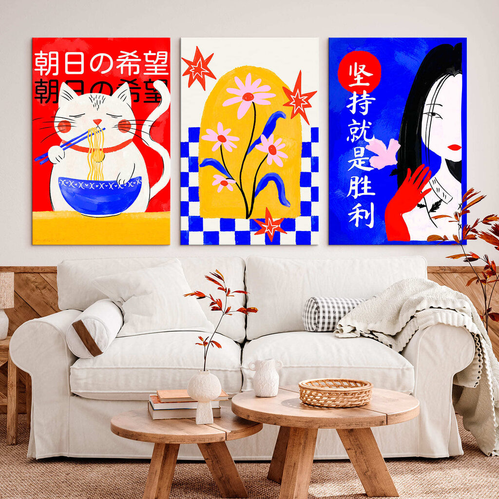 Group of paintings with flowers