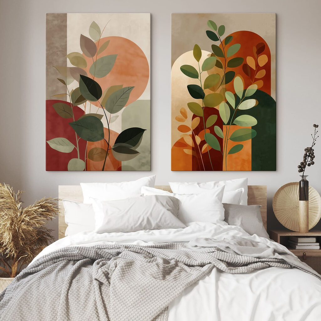 Painting of leaves and a sun