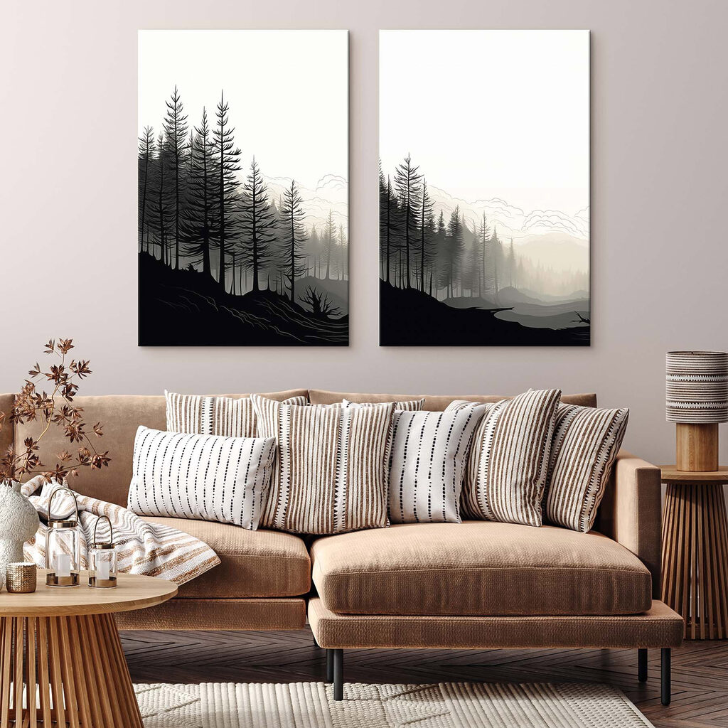 Black and white image of a forest