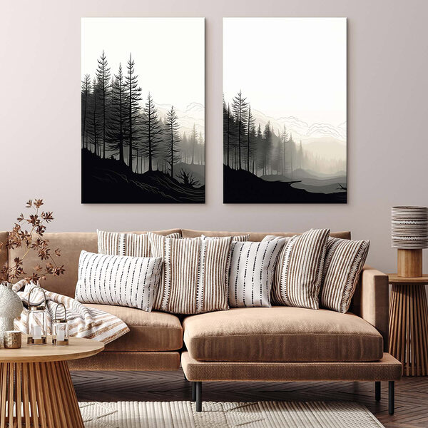 Black and white image of a forest