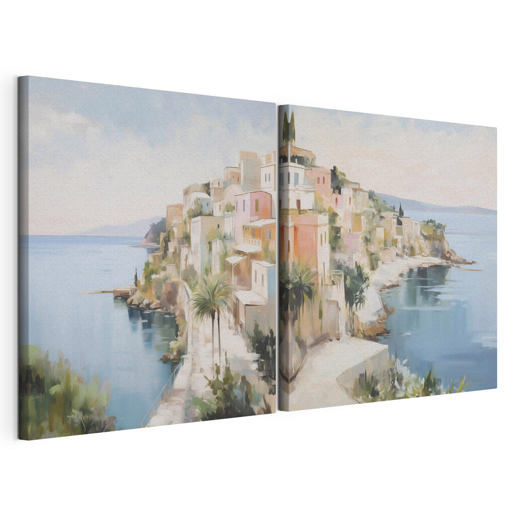 Painting of a town on a hill