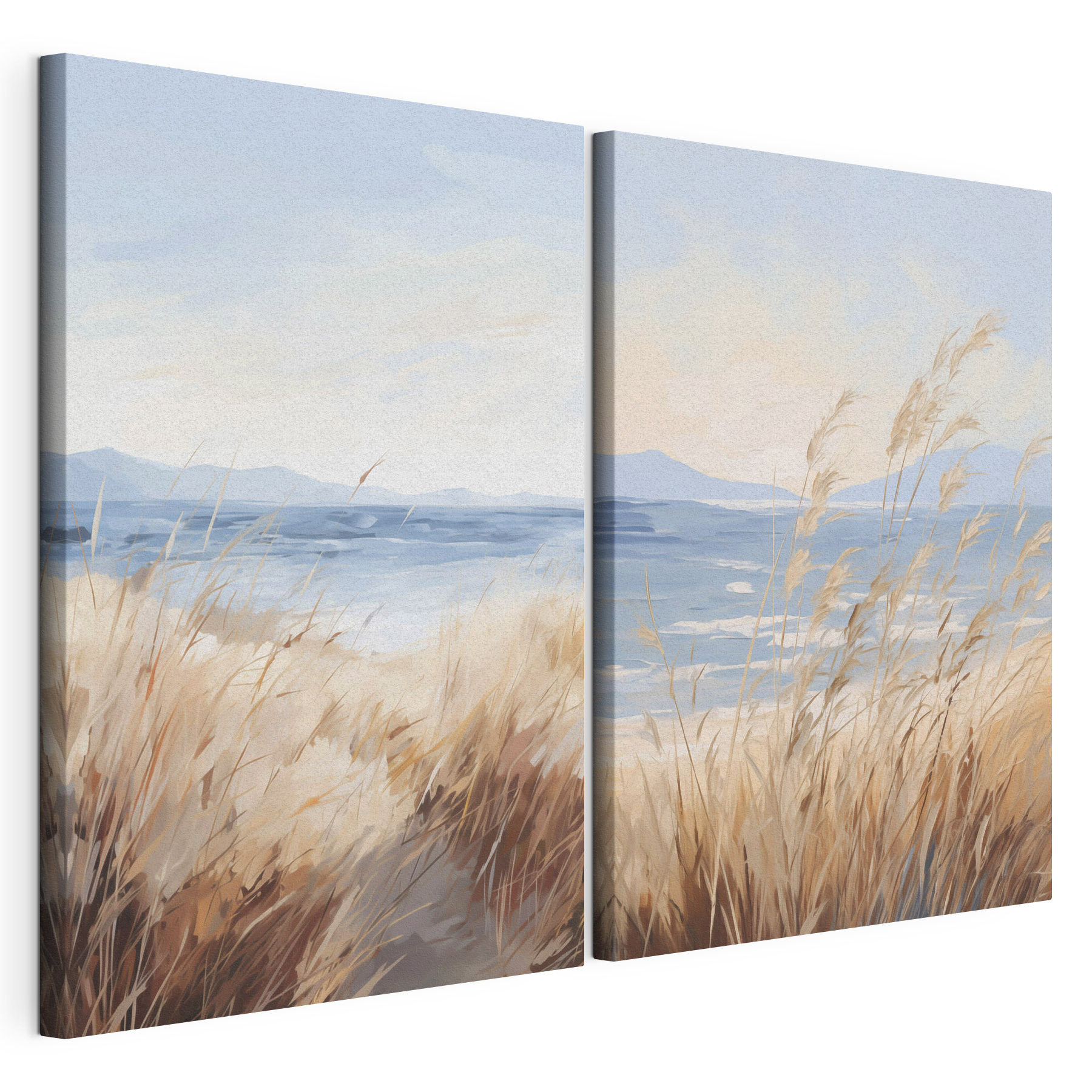 Painting of a beach and grass
