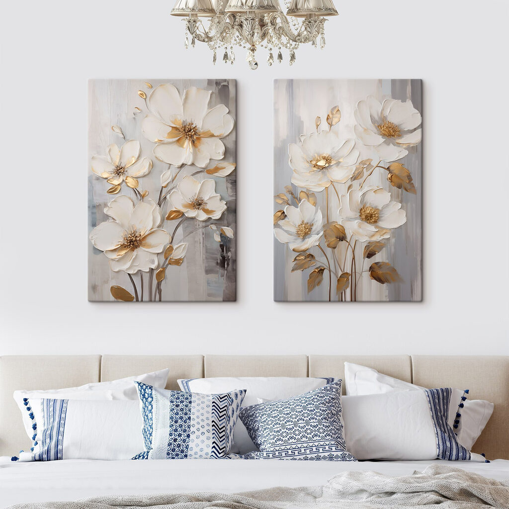 Painting of flowers on a grey background