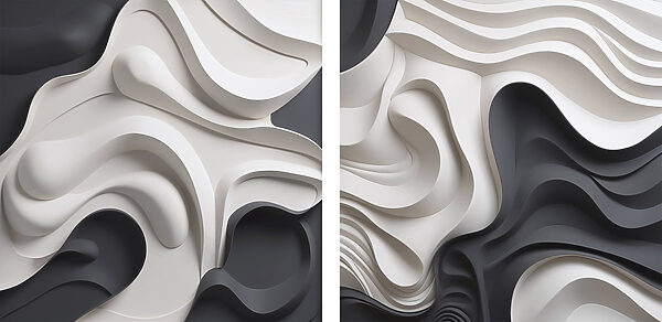 - Fluid shapes in monochrome tones