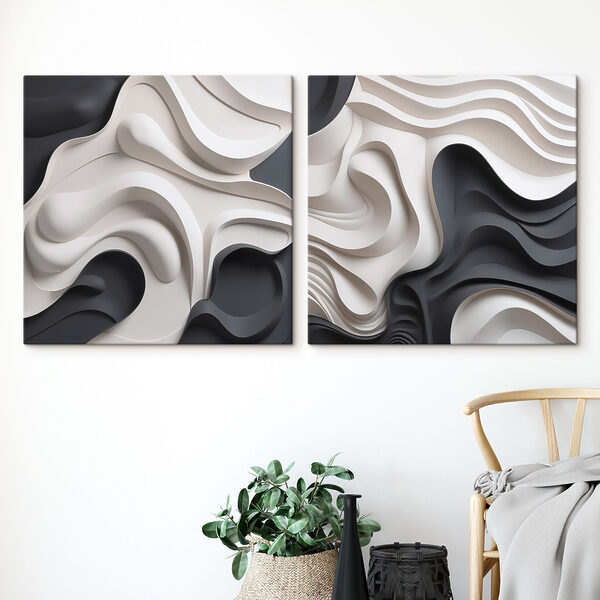 - Fluid shapes in monochrome tones