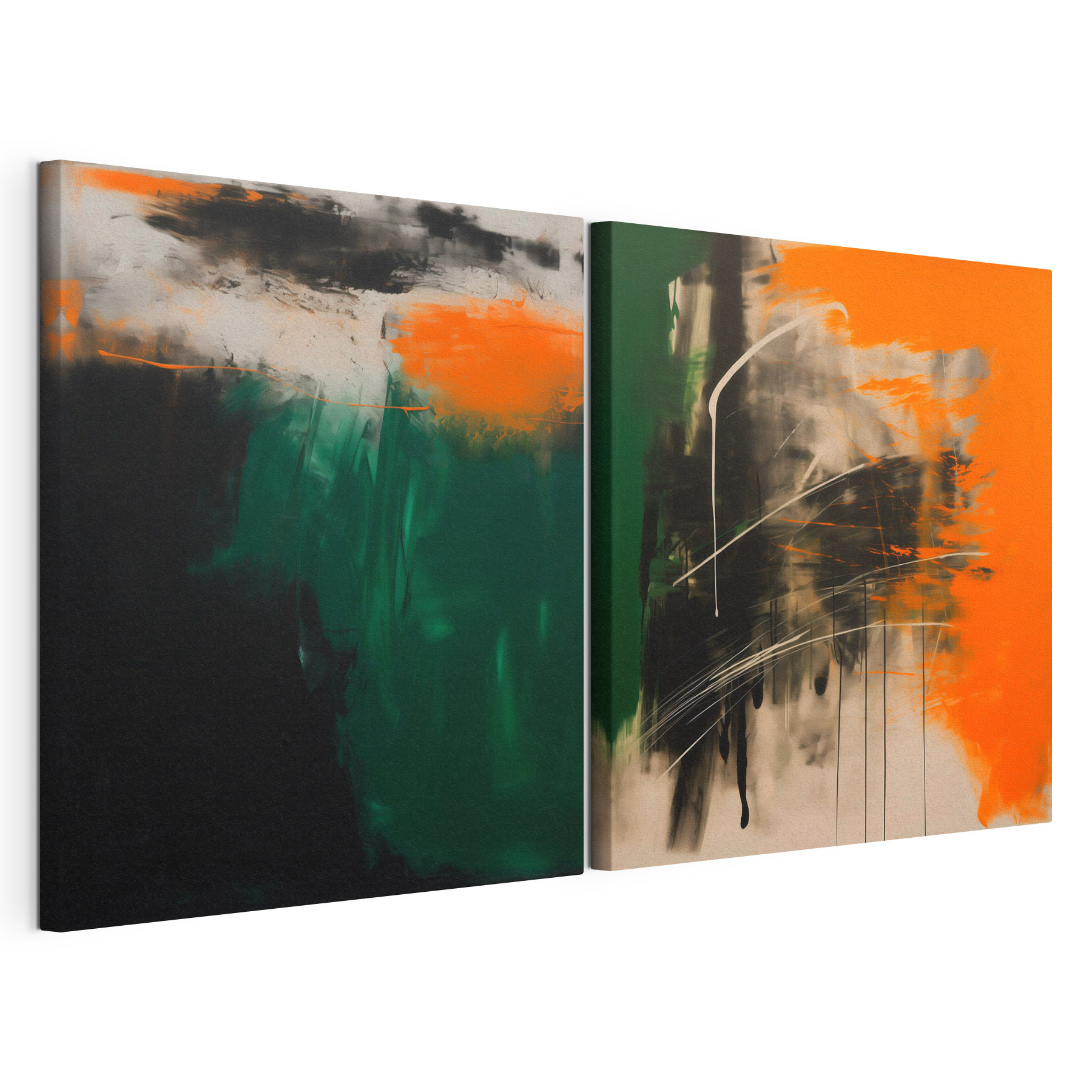 Two art pieces of orange and black