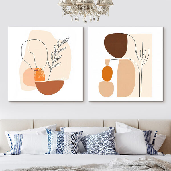 Couple of paintings of a woman and a plant