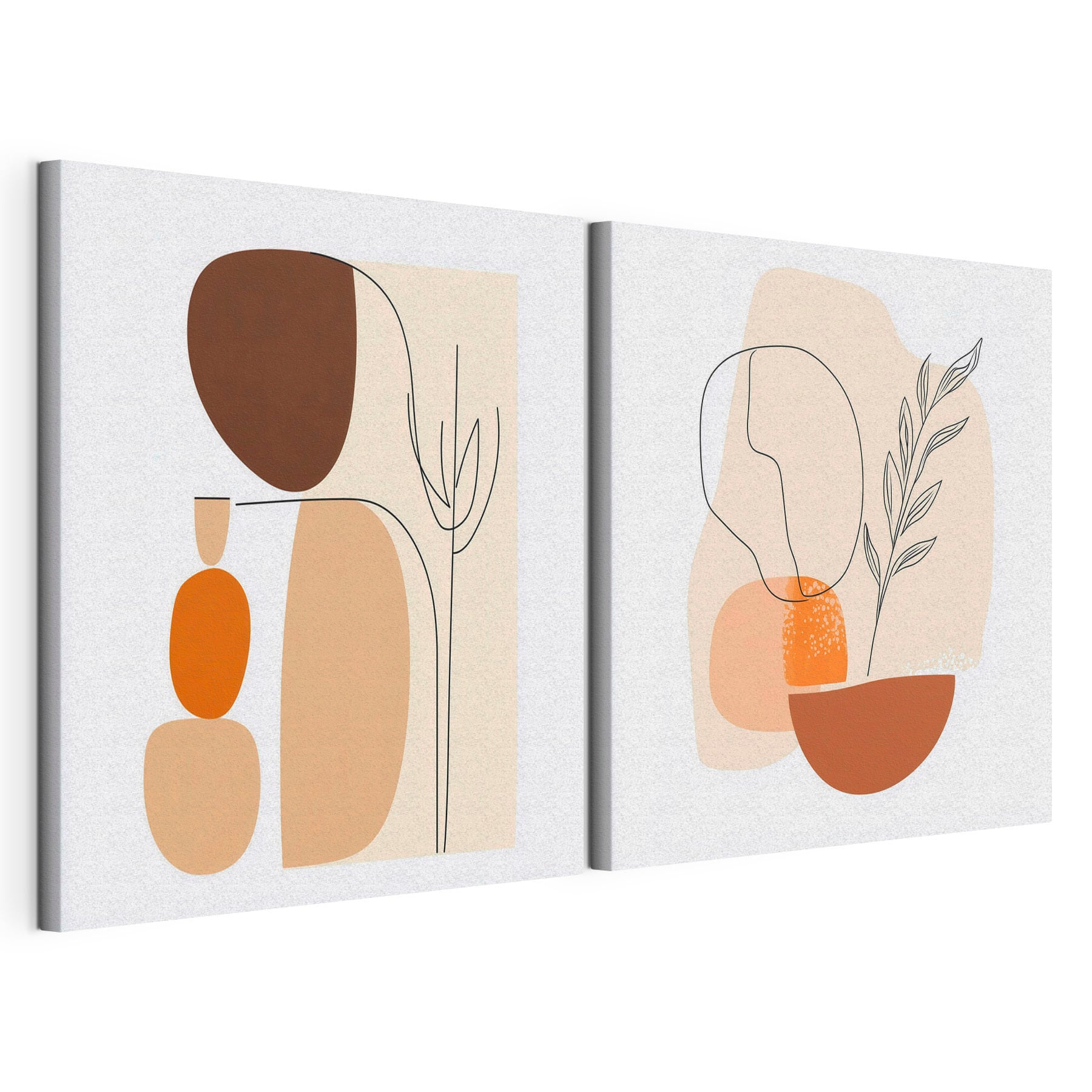 Couple of paintings of a woman and a plant