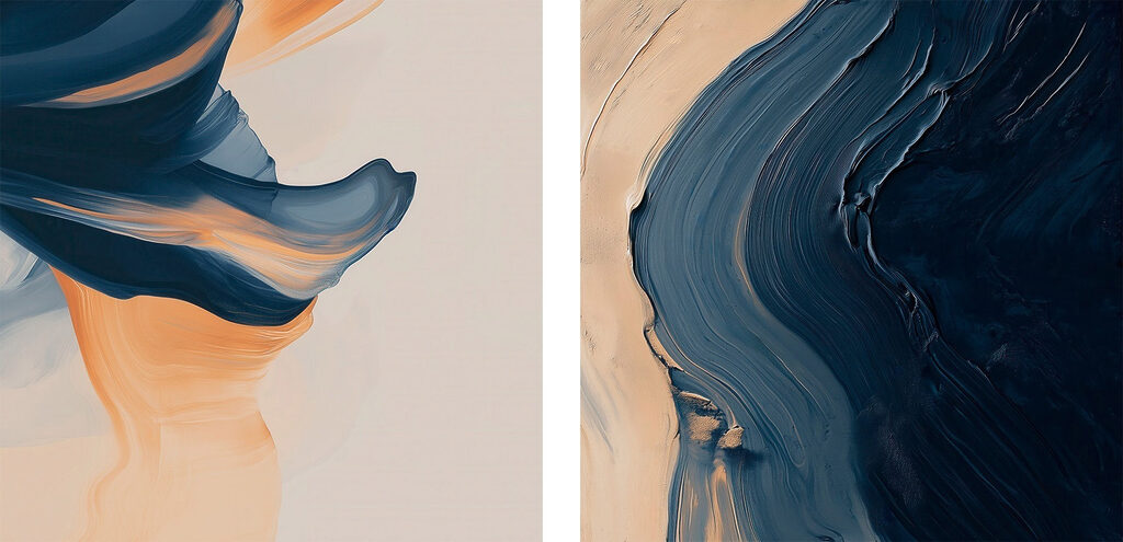 Fluid strokes of blue and orange