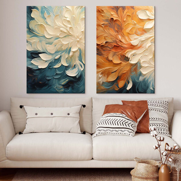 Two images of flowers on a canvas