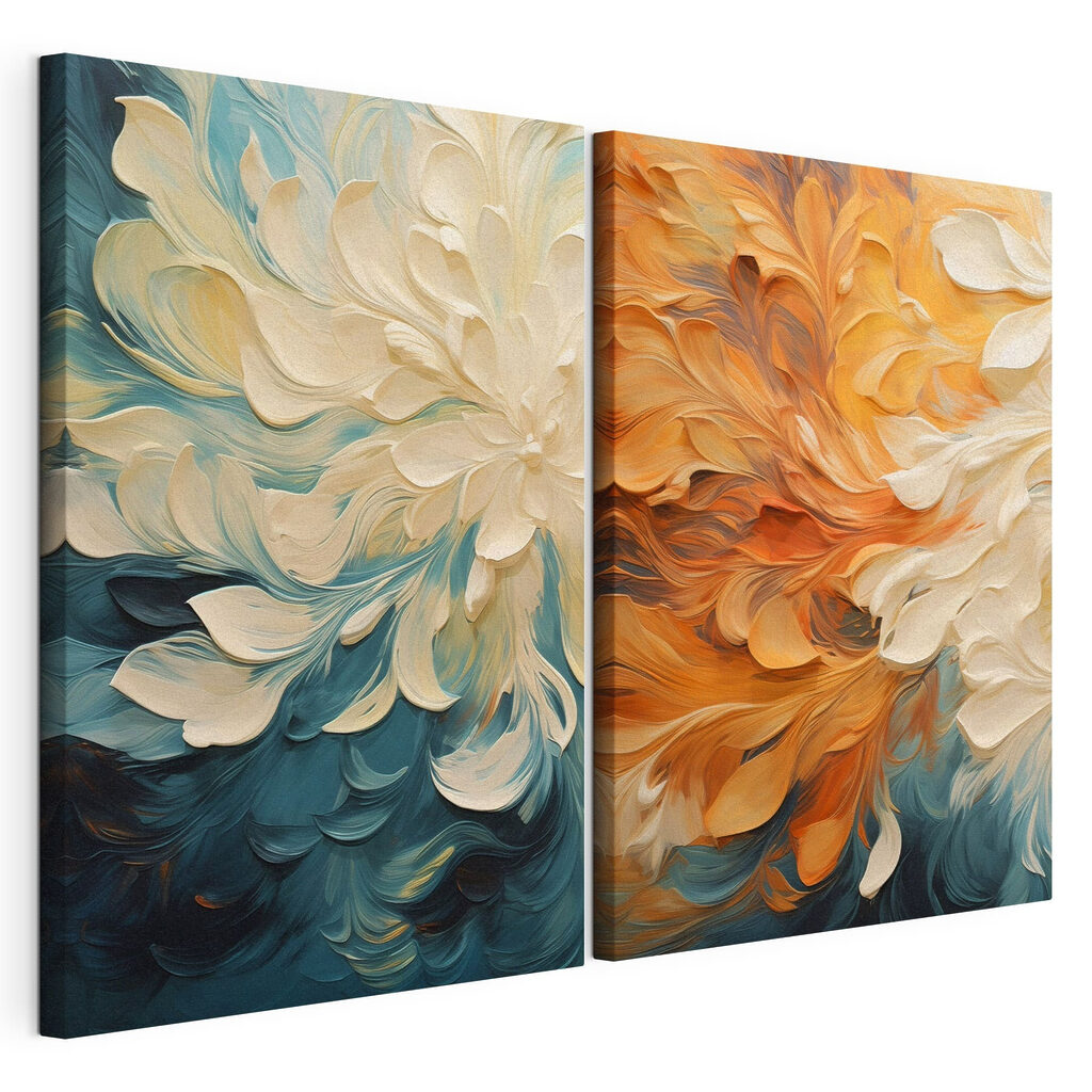 Two images of flowers on a canvas