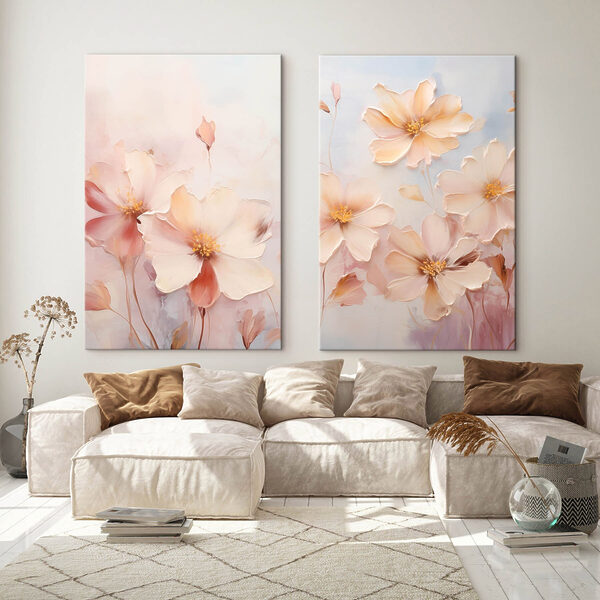 Painting of flowers on a blue background