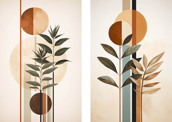 Two images of plants and circles