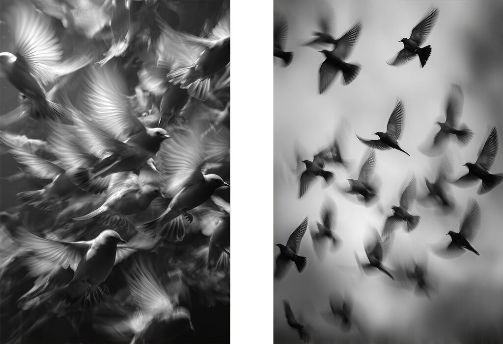 Collage of birds flying