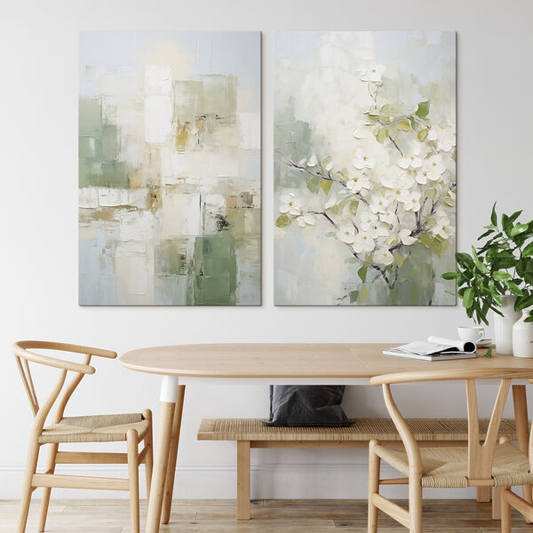 Painting of a tree with white flowers