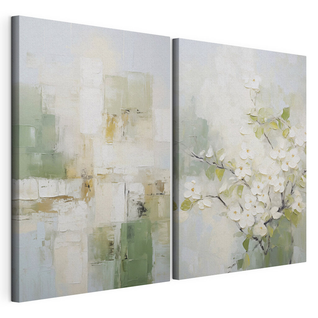 Painting of a tree with white flowers