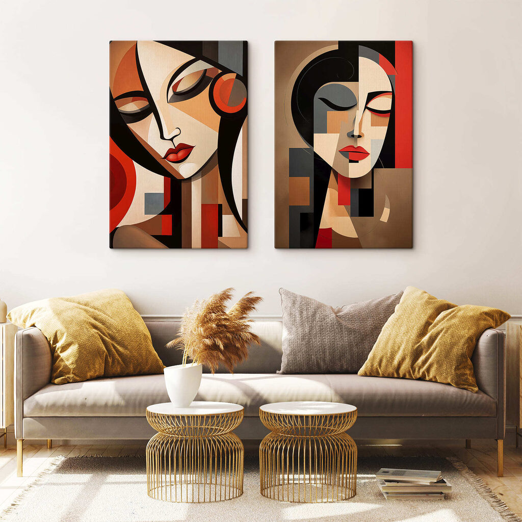 Two paintings of women with different colors