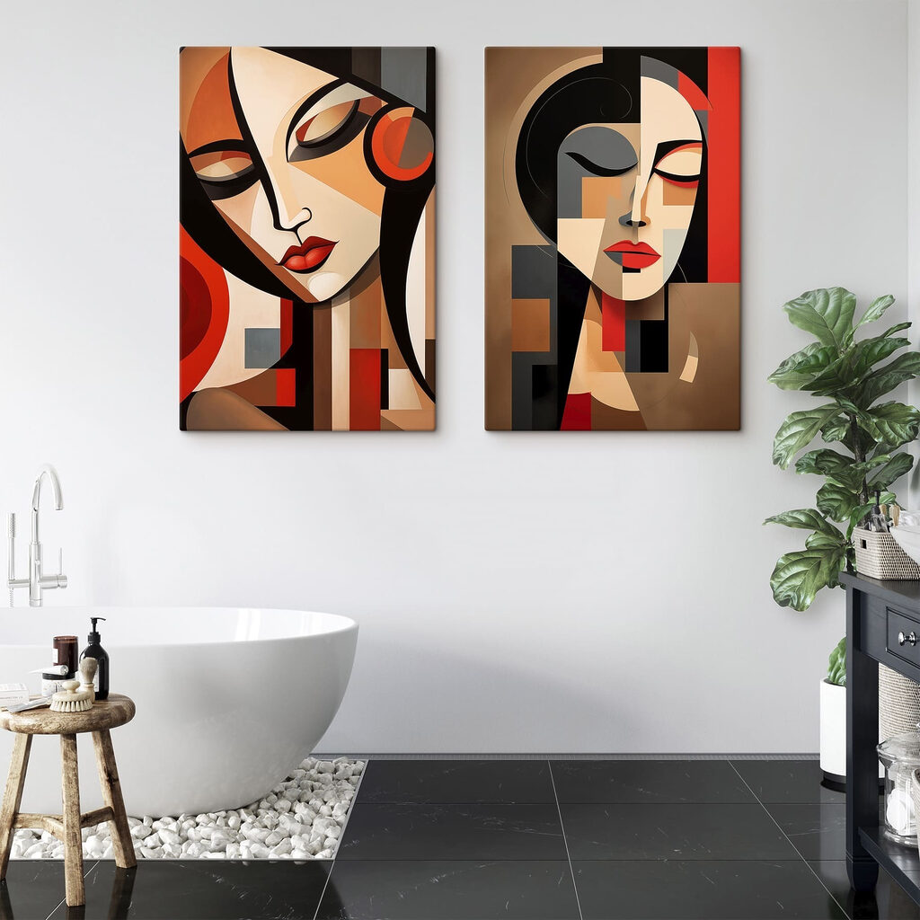 Two paintings of women with different colors