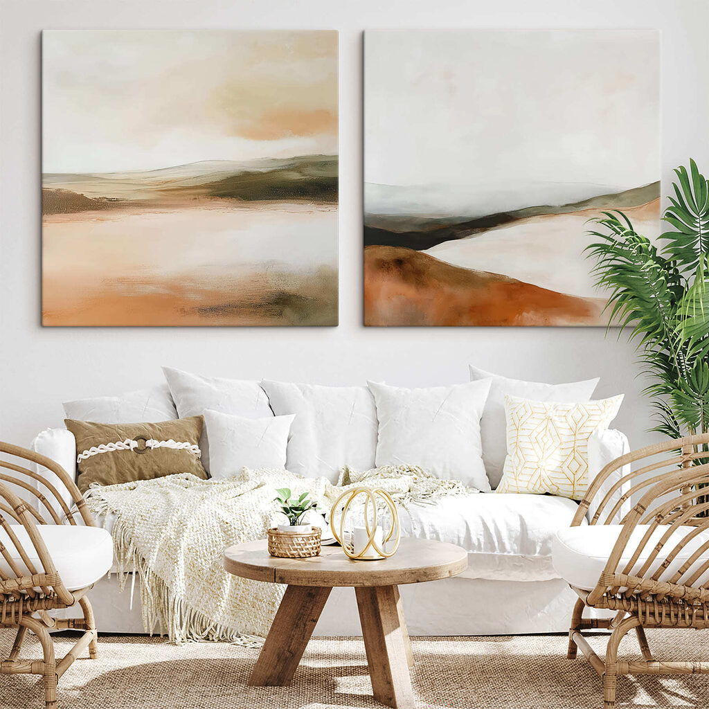 Two paintings of hills and hills