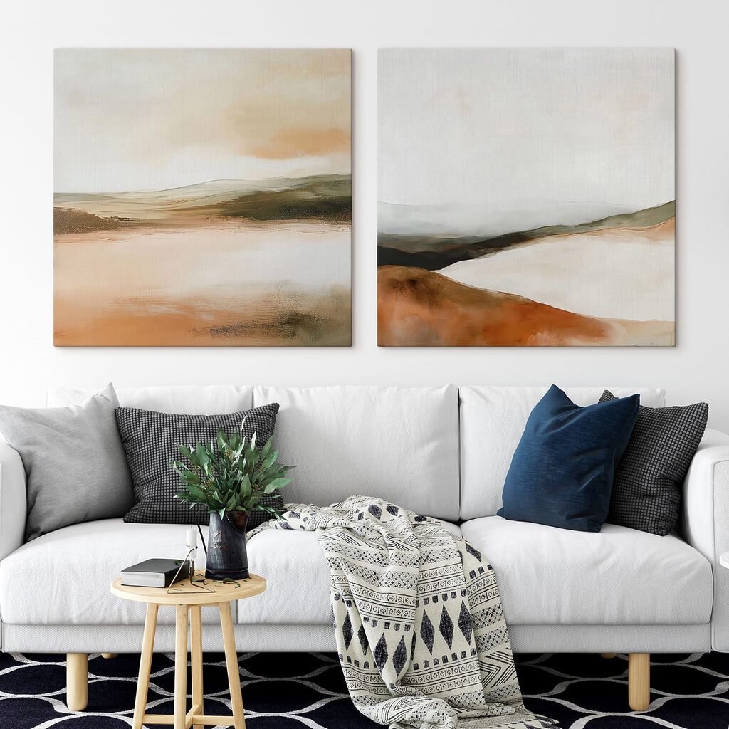 Two paintings of hills and hills