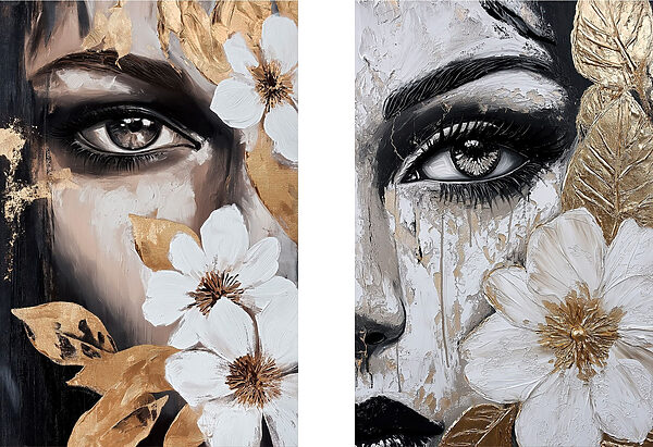 Painting of a woman's face with flowers